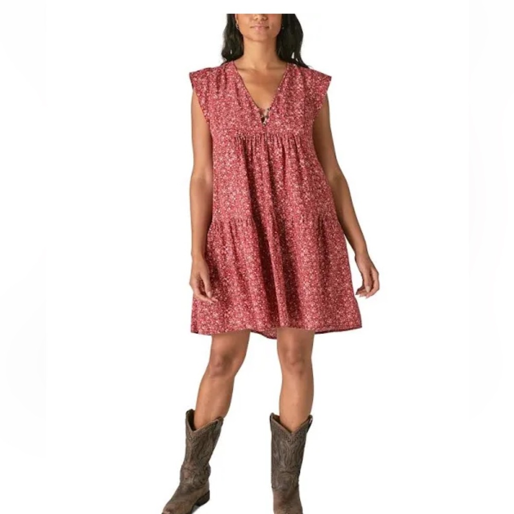 Lucky Brand Women's Red Floral print mini dress size medium
